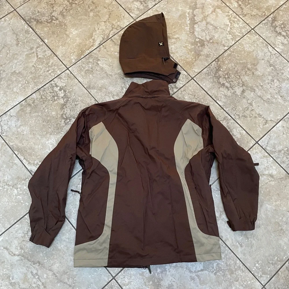 Descente‎ DNA Ski Jacket Mens Large Brown Tan Hooded Full Zip Snow Coat M-T5-XO
